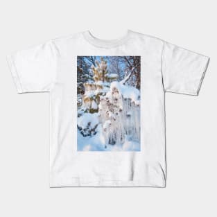 Beautiful icicles ice formation on small tree Kids T-Shirt